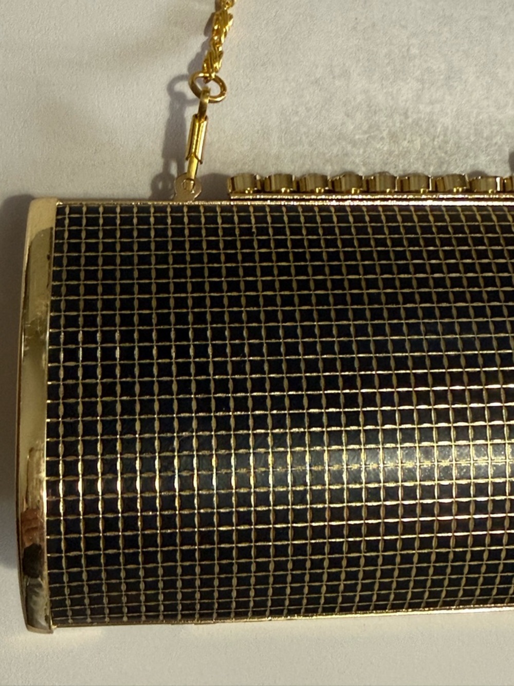Gold and Black Cylinder Crossbody Clutch with Rhinestones. - Picture 4 of 9